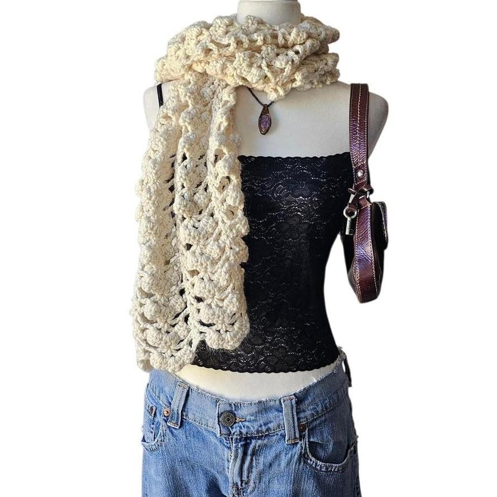 Elegant Cream Crochet Scarf